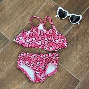 Body Glove Girl's (2T) Two-Piece X back Top Pink Mermaid Scales Swimsuit